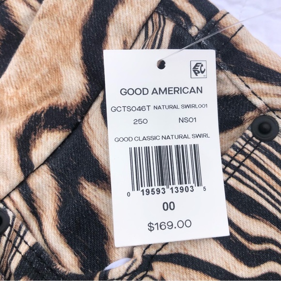 Good American Good Classic Natural Swirl Skinnyish Fit Hi-rise Jeans Size 00/24 - Picture 9 of 11